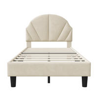 POLSTERBETT 90x200 cm Kinderbett, Einzelbett mit gepolstertem Muschel-Kopfteil, höhenverstellbar, Lattenrost, Beige - Beige, Metall (90/190cm) - EuroLiving