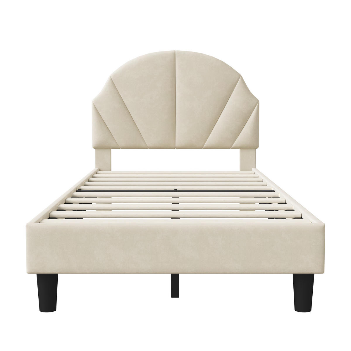 POLSTERBETT 90x200 cm Kinderbett, Einzelbett mit gepolstertem Muschel-Kopfteil, höhenverstellbar, Lattenrost, Beige - Beige, Metall (90/190cm) - EuroLiving