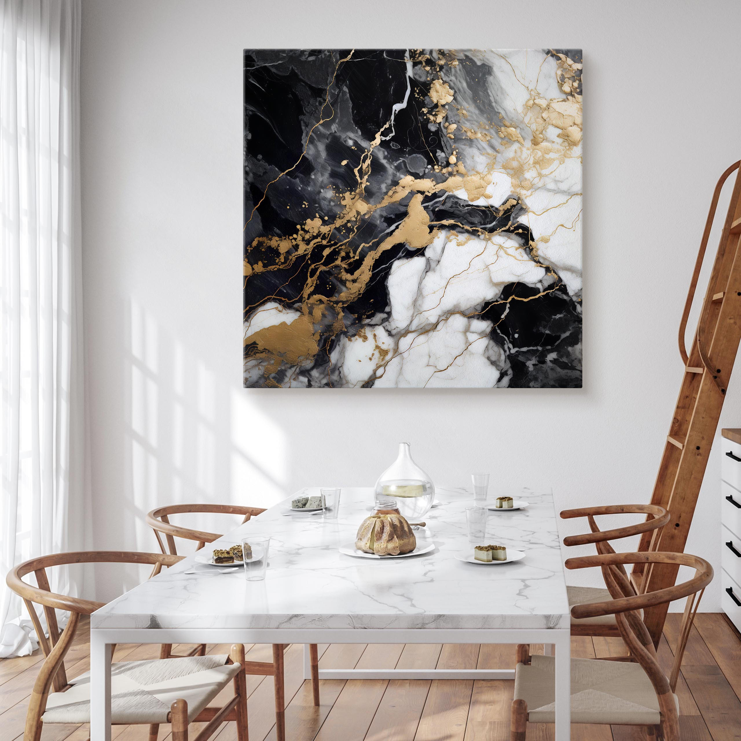 LEINWANDBILD Marmor Muster Abstraktion Glamour 70x70 - Beige/Schwarz, Textil (70/70cm) - Muralo