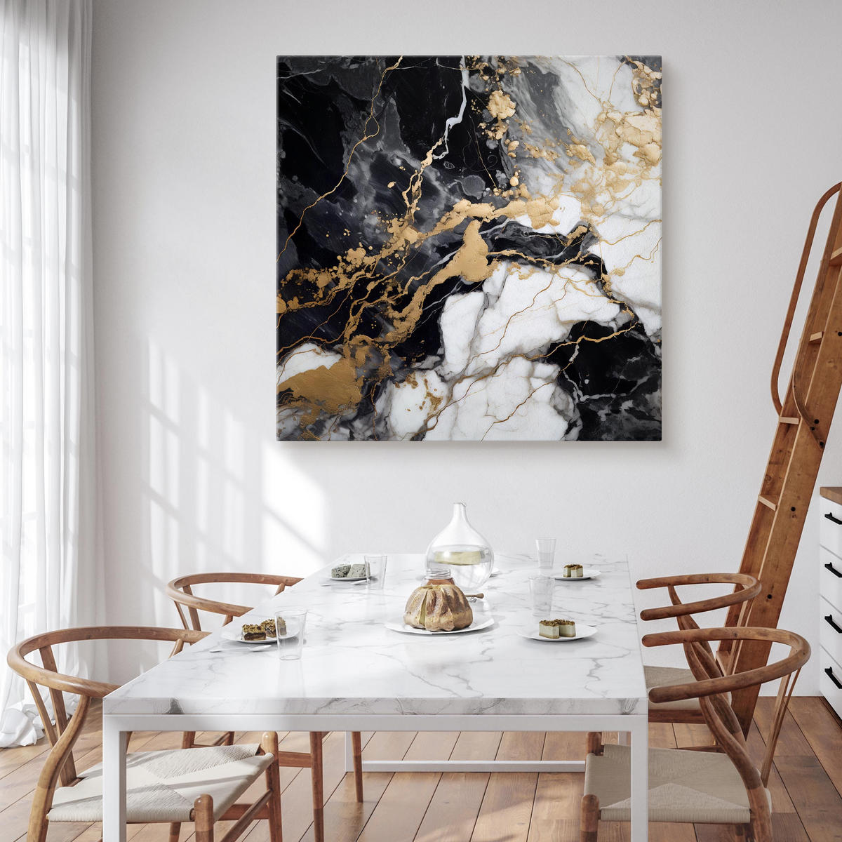 LEINWANDBILD Marmor Muster Abstraktion Glamour 70x70 - Beige/Schwarz, Textil (70/70cm) - Muralo