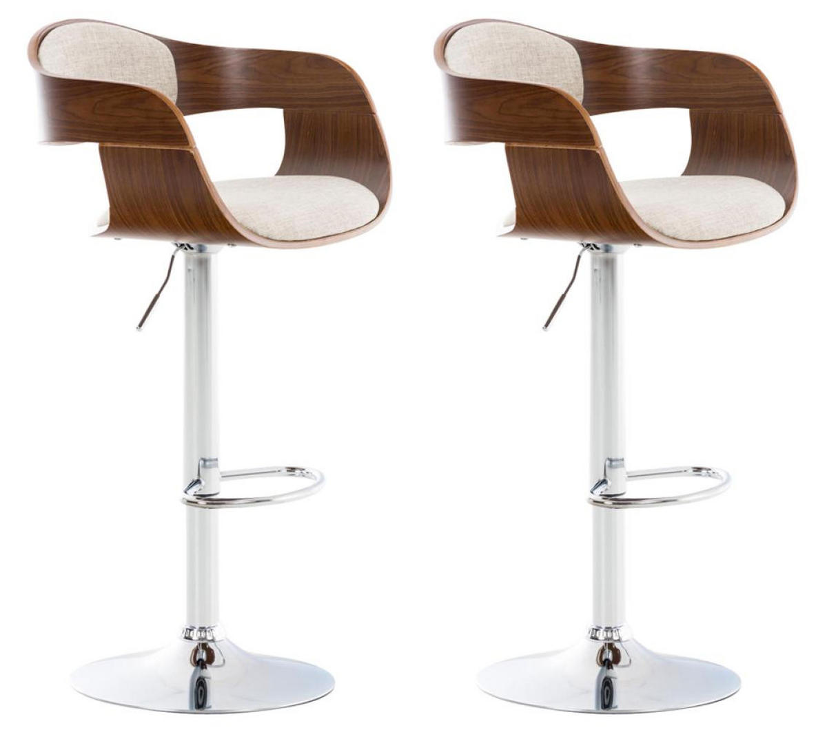BARHOCKER 2er Set Stoff walnuss/creme - Chromfarben/Walnussfarben, Textil/Metall (50/88/48cm) - CLP