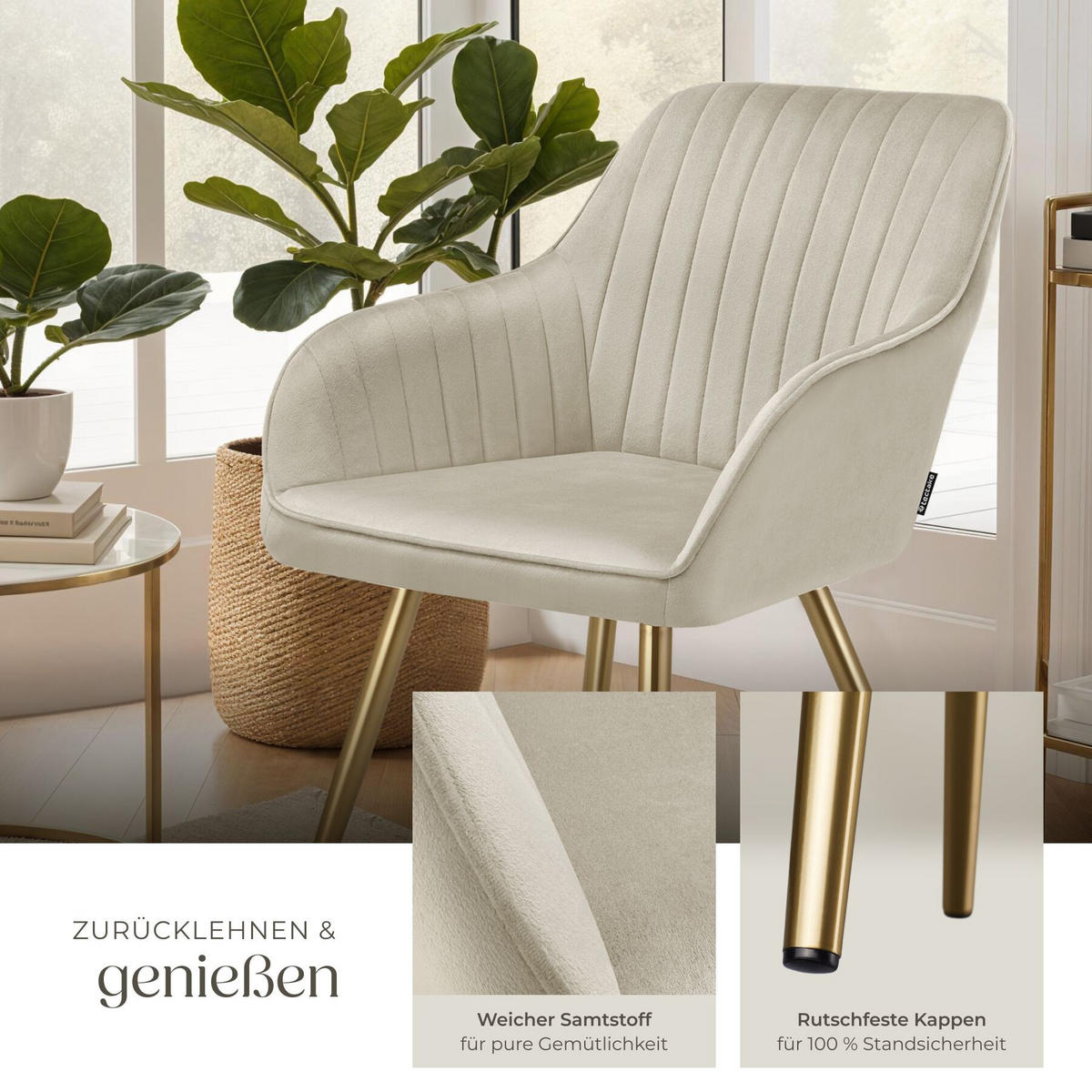 ESSZIMMERSTUHL 1er Set Marilyn 58 x 62 x 82 cm creme/gold - Goldfarben/Creme, Kunststoff (58/82/62cm) - tectake