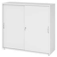 SCHIEBETÜRENSCHRANK - 3 Ordnerhöhen 40/120/110 cm in Weiß Bogengriff (Metall) - Weiß, Holzwerkstoff (120/110/40cm) - bümö
