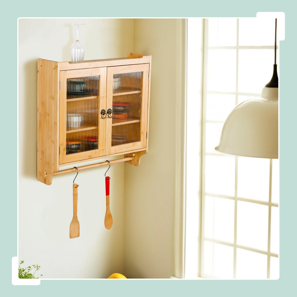 ZÁVĚSNÁ skříňka z bambusu - stříbrná/světle hnědá, dřevo/kompozitní dřevo (60/63/18cm) - Relaxdays