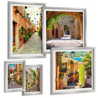 BILDER SET 5er Set - 50x50 cm & 20x30 cm & 40x60 cm Silberner Rahmen - Italienische Straßen, Blumen, Architektur - Silberfarben, Kunststoff (40/60cm) - TULUP