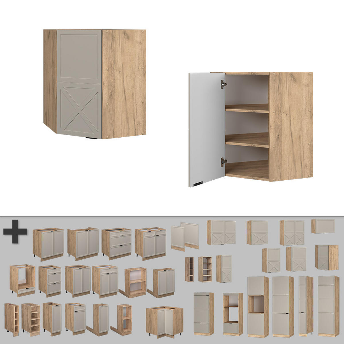 ECKHÄNGESCHRANK Fame-Line GrauBeige 57 cm - Honigeiche/Eiche Wotan, Holzwerkstoff (57/72/34.1cm) - Vicco