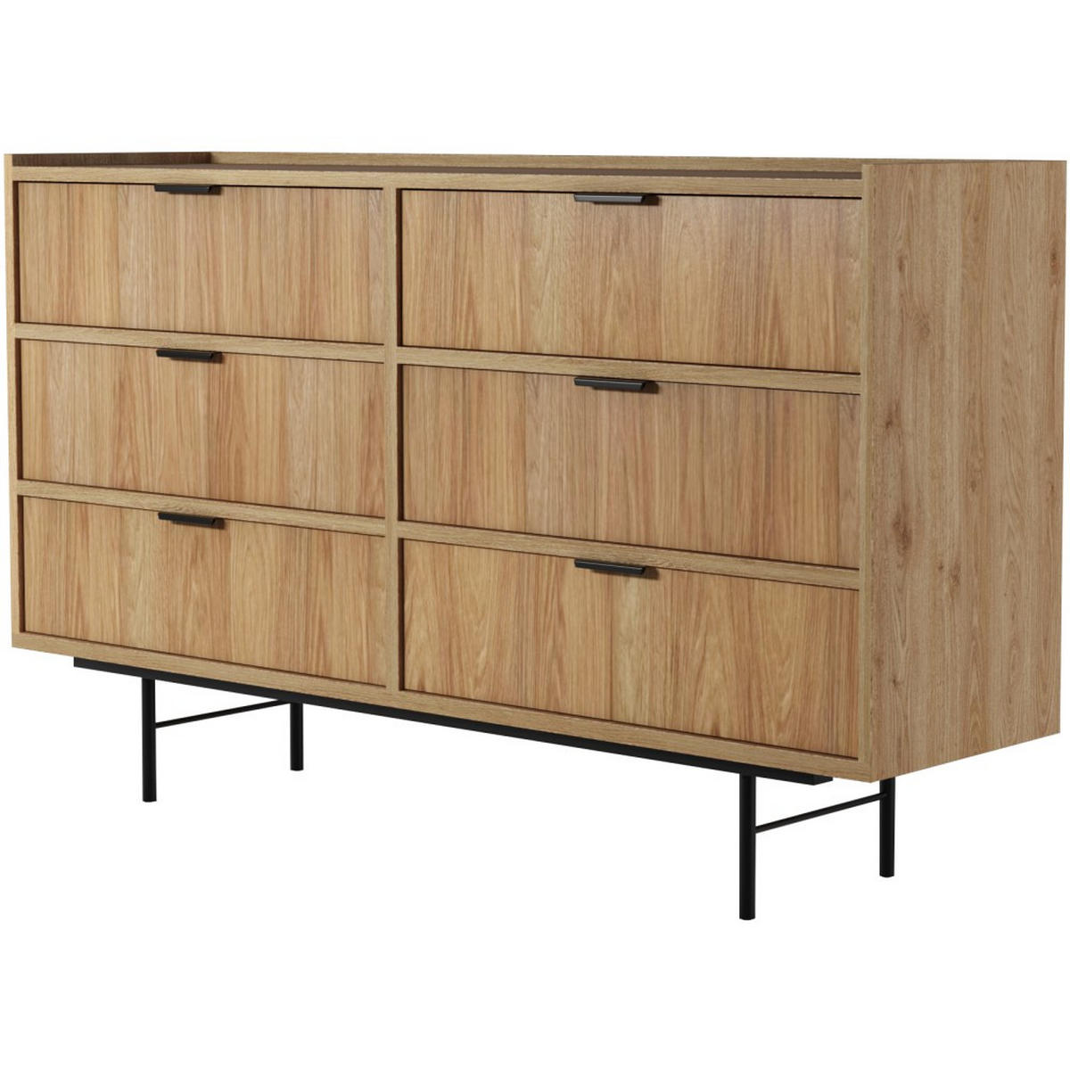 KOMMODE Evron mit 6 Schubladen, Hikora Eiche - Eichefarben/Schwarz, Holzwerkstoff/Metall (150/90/40cm) - Beautysofa