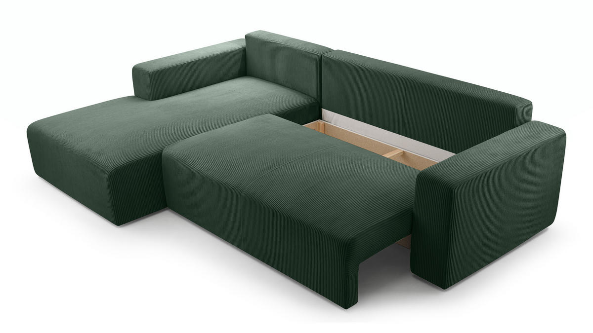 ECKSOFA L Form Catea Dunkelgrün 279/145/84 cm Links mit Schlaffunktion - Schwarz/Grün, Kunststoff/Textil (145/279cm) - AX Living