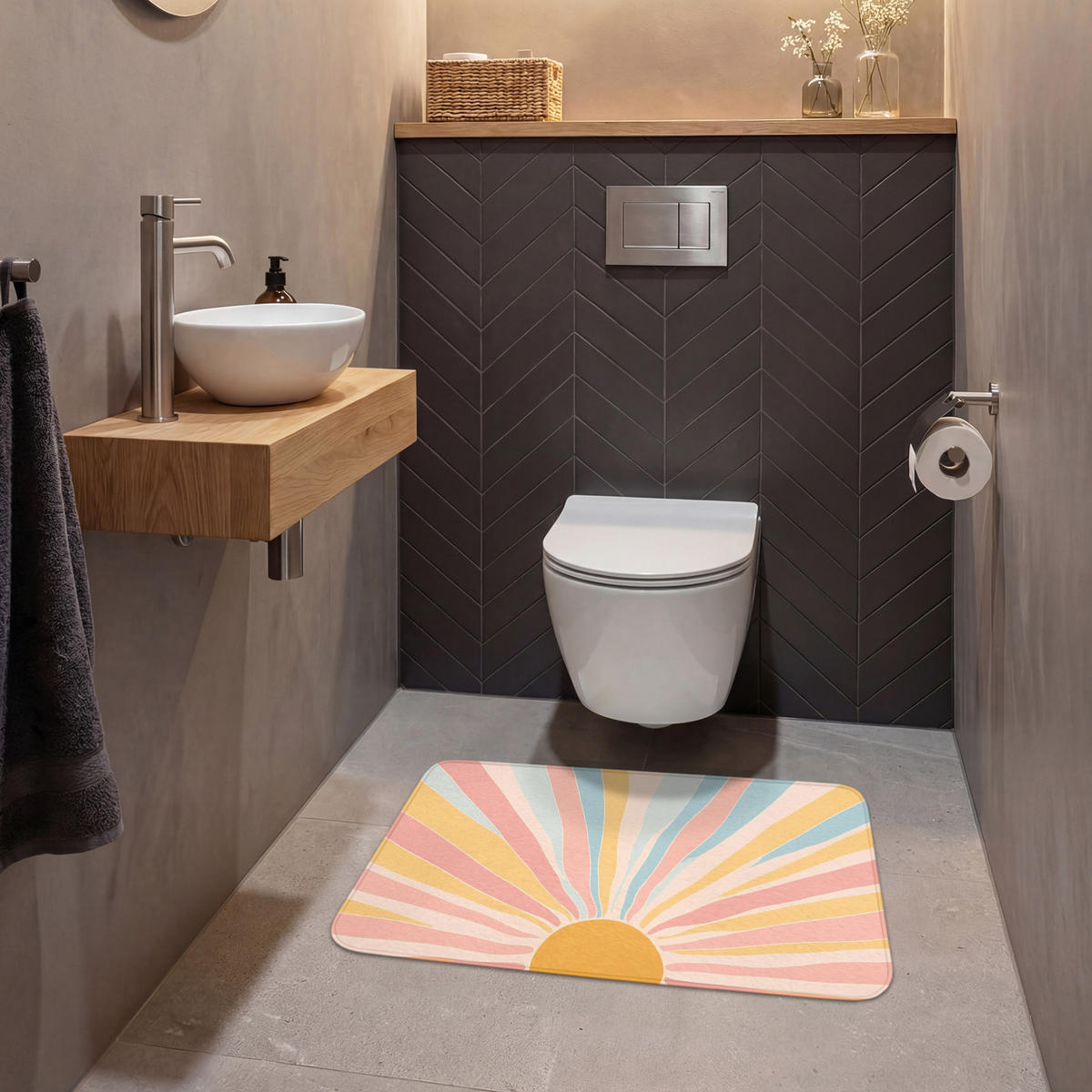 WC PŘEDLOŽKA Ilustrace - Slunce - Pastelové barvy 80x50 cm - pastelově modrá, textil/plast (80/1cm) - OnlyWow