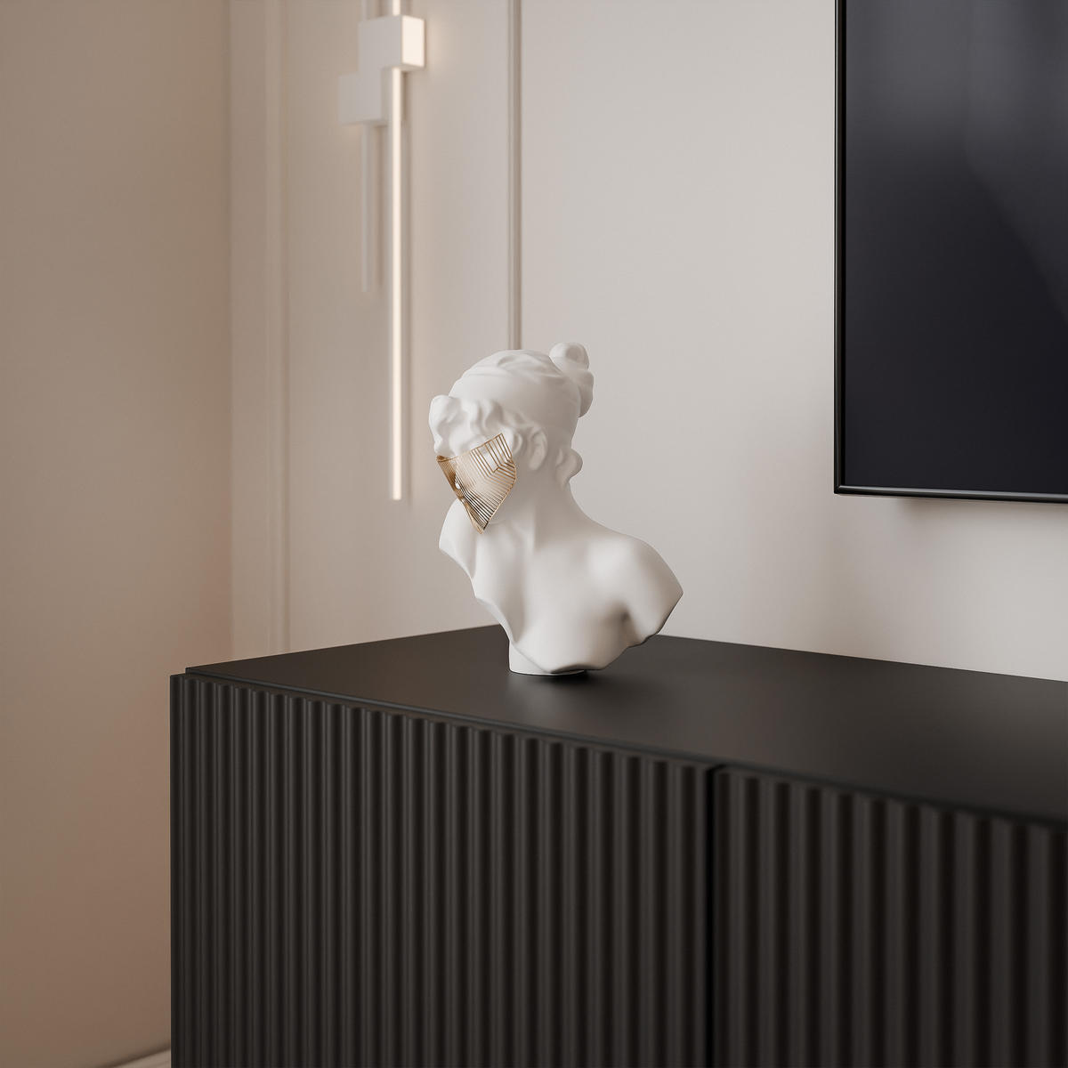 WOHNWAND ANGEL IV Schwarz hängend mit LED-Beleuchtung 300 cm - Schwarz, Holzwerkstoff (300/36/40cm) - Idohome