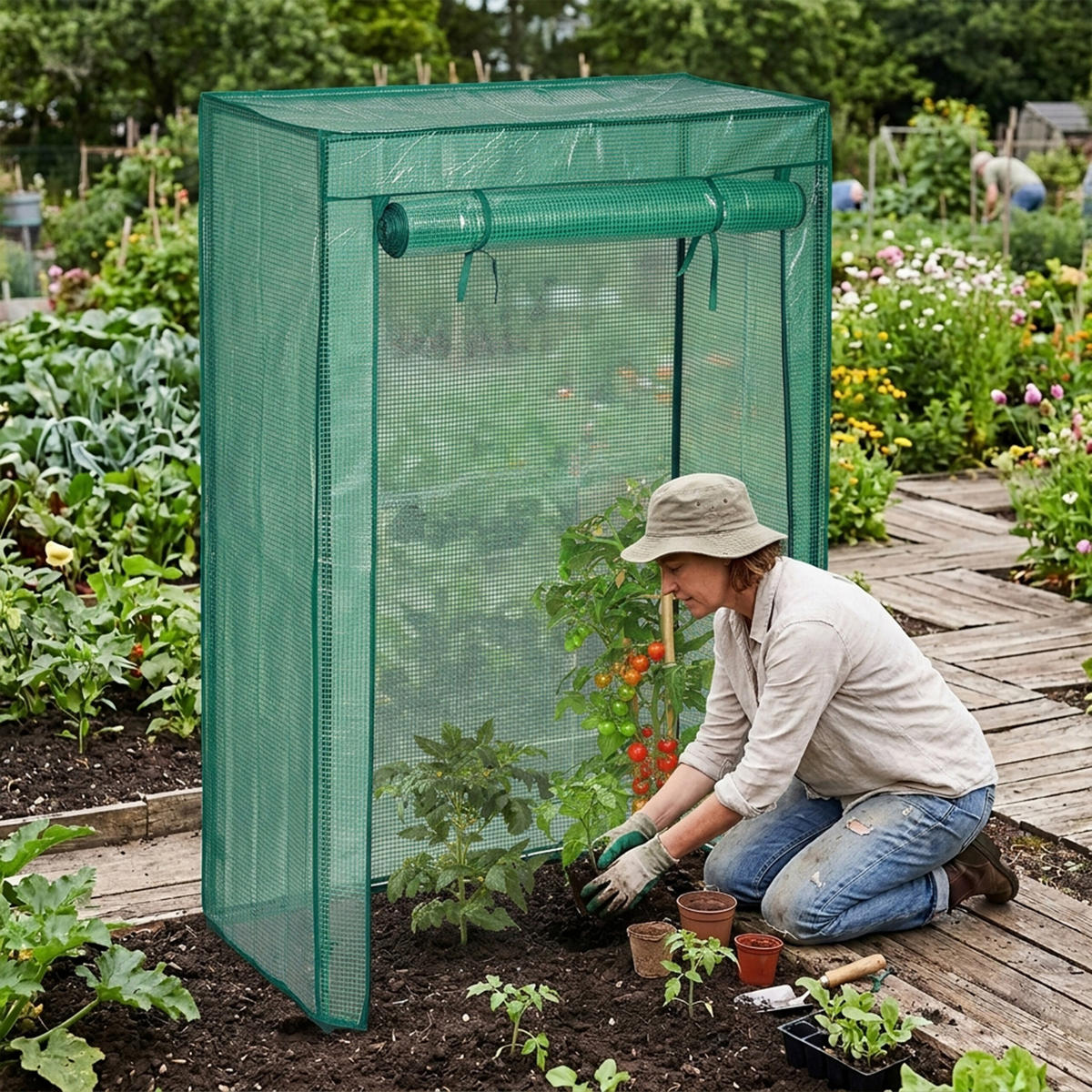 GEWÄCHSHAUS Transparent Tomaten - Grün, Kunststoff/Metall (100/150/50cm) - Relaxdays