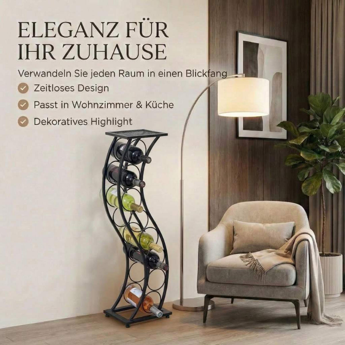 WEINREGAL Metall Schwarz 30/20/80 cm - Schwarz, Metall (30/80/20cm) - DanDiBo