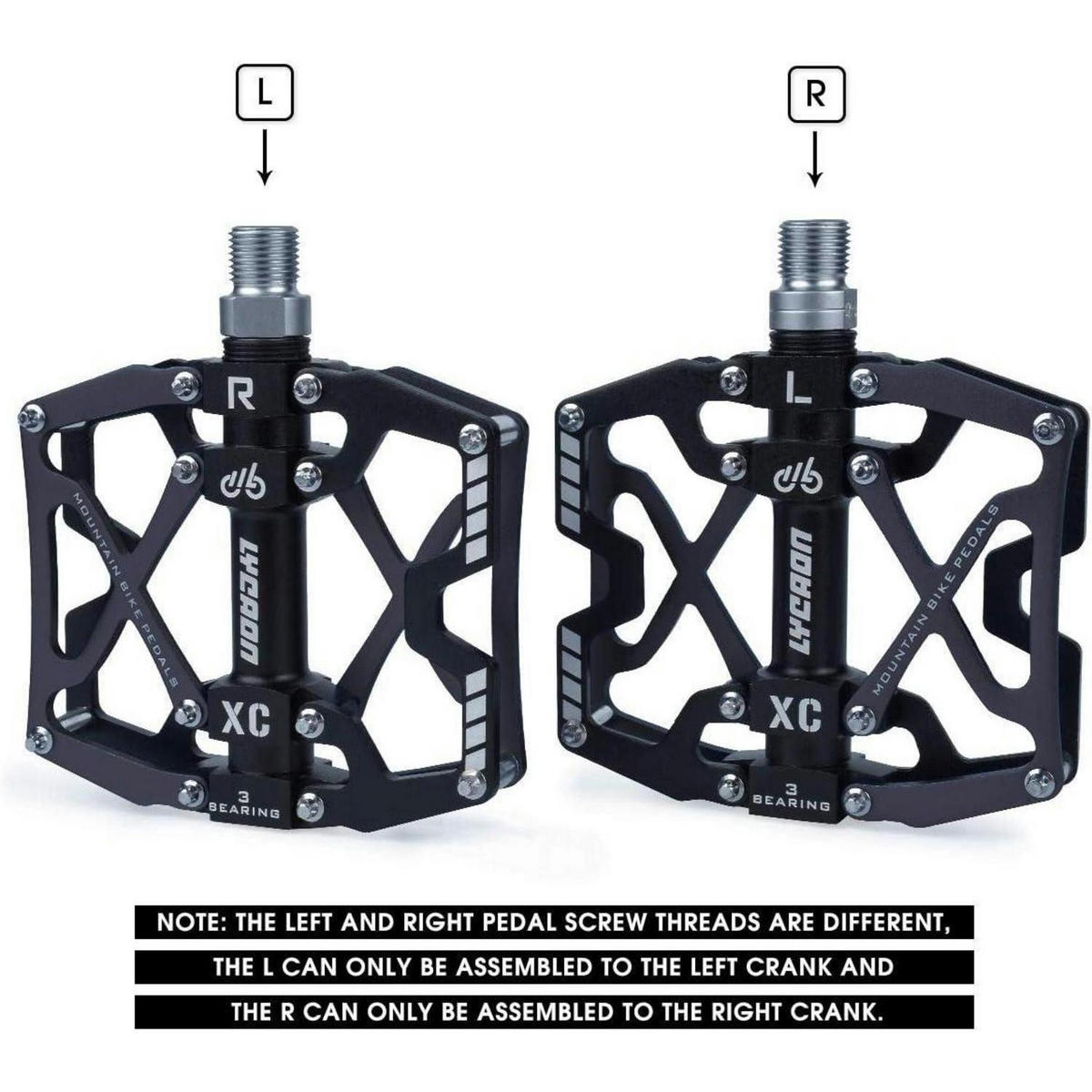FAHRRADPEDALE MTB Pedal CNC Aluminiumlegierung rutschfest 9/16" Schwarz - Schwarz, Metall (10/2.5/10.5cm)