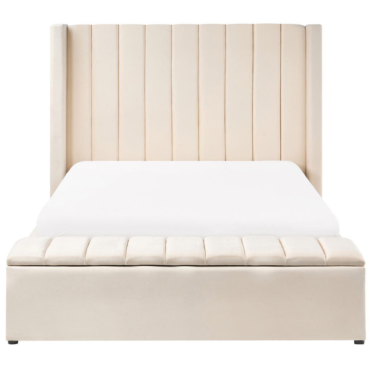 BETT mit Stauraum bank140/200 cm Samtstoff Cremeweiß Noyers - Creme, Textil (140/200cm) - Beliani