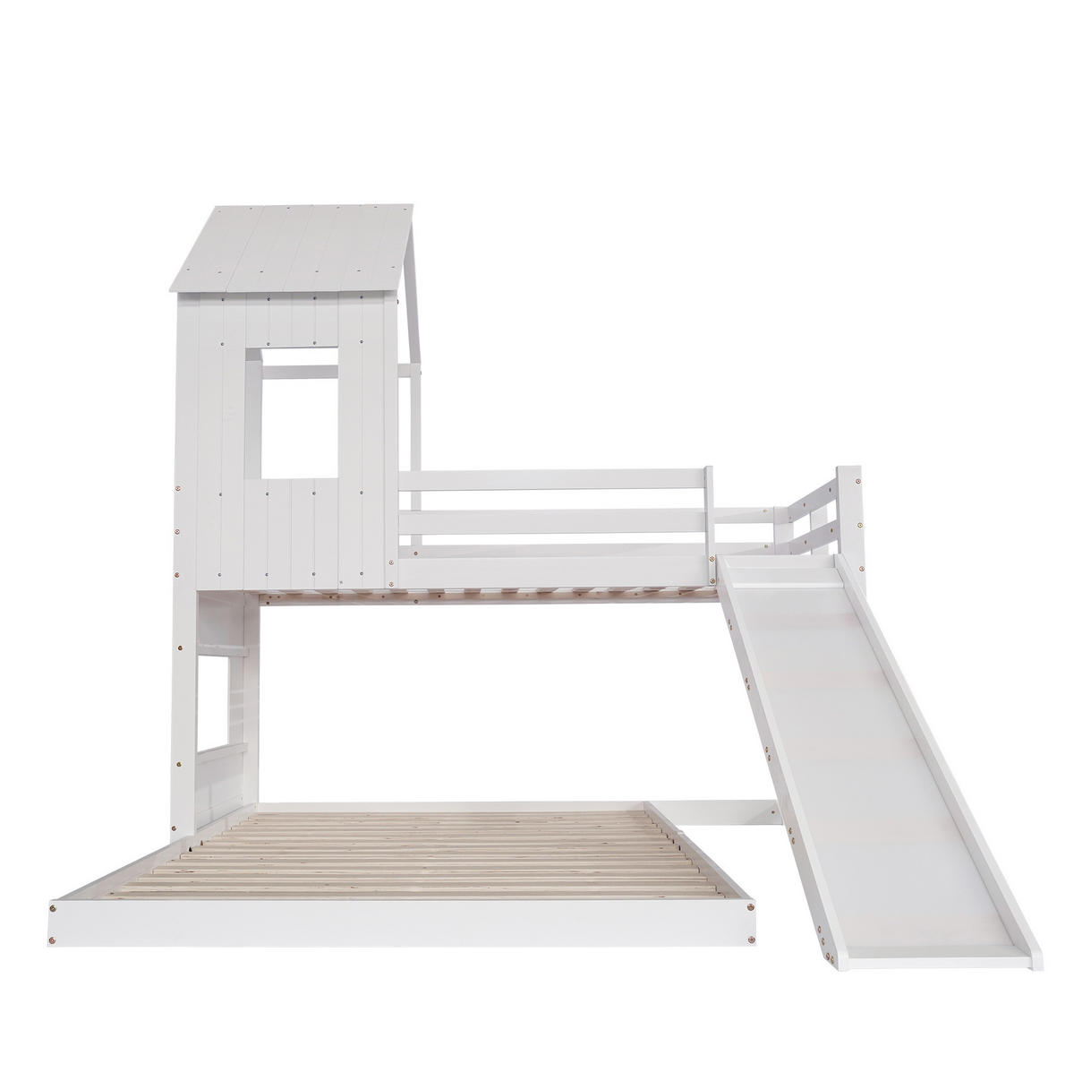 ETAGENBETT mit Rutsche und Leiter 90x200/140x200 cm Kiefer/MDF Weiß - Weiß, Holzwerkstoff (90/200cm) - Beauniv