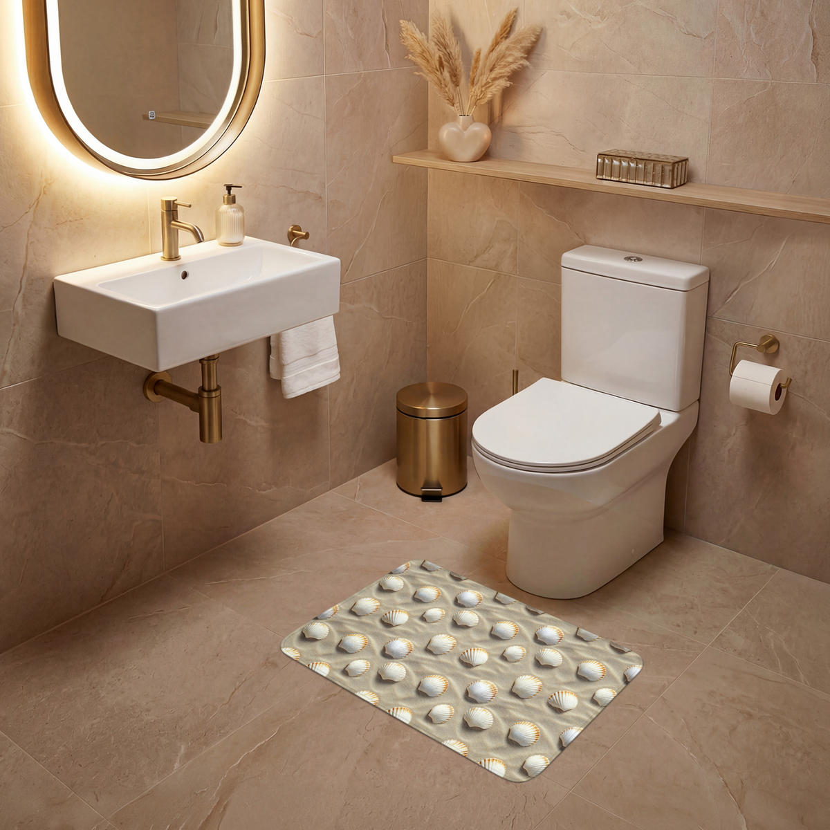 WC PŘEDLOŽKA Mušle - Písek - Námořní 60x40 cm - písková barva, textil/plast (60/1cm) - OnlyWow