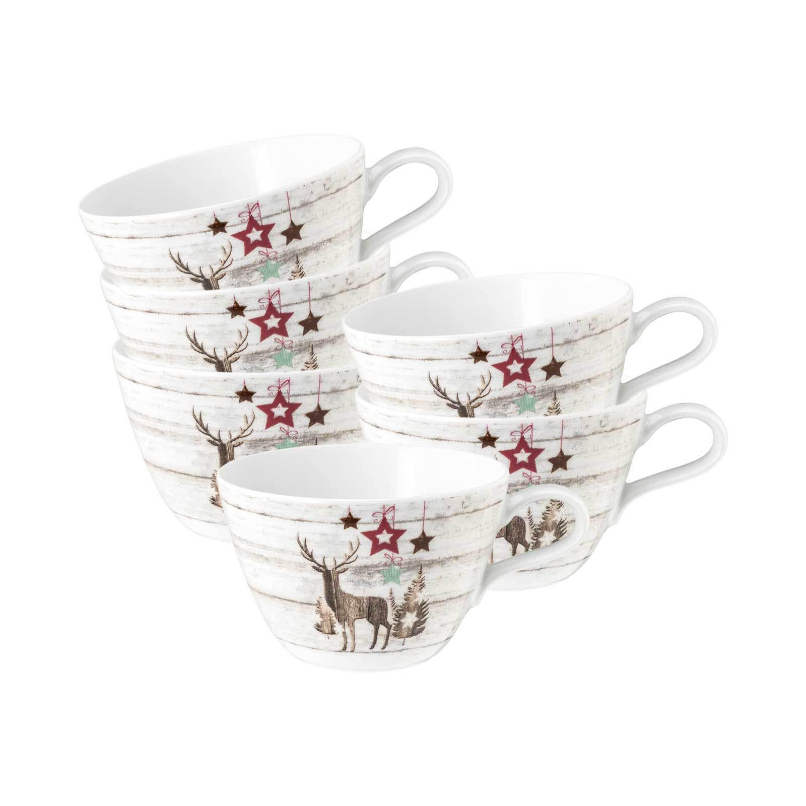 MILCHKAFFEETASSEN Life Christmas weiß-braun 370 ml 6er Set - Weiß/Braun, Keramik (0.37L) - Seltmann Weiden