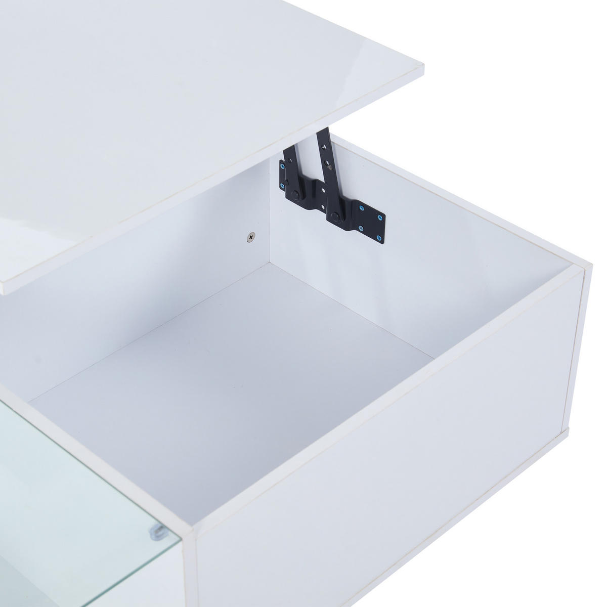 COUCHTISCH 100/50/(33-46,5) cm weiß höhenverstellbar mit LED-Beleuchtung und Stauraum - Weiß, Holzwerkstoff (100/50/46.5cm) - OKWISH