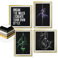 WANDBILDER 4er Set - 50x50 cm & 40x60 cm Goldrahmen - Abstrakte schwarze Muster - Goldfarben, Kunststoff (50/50cm) - ArtPrintCave