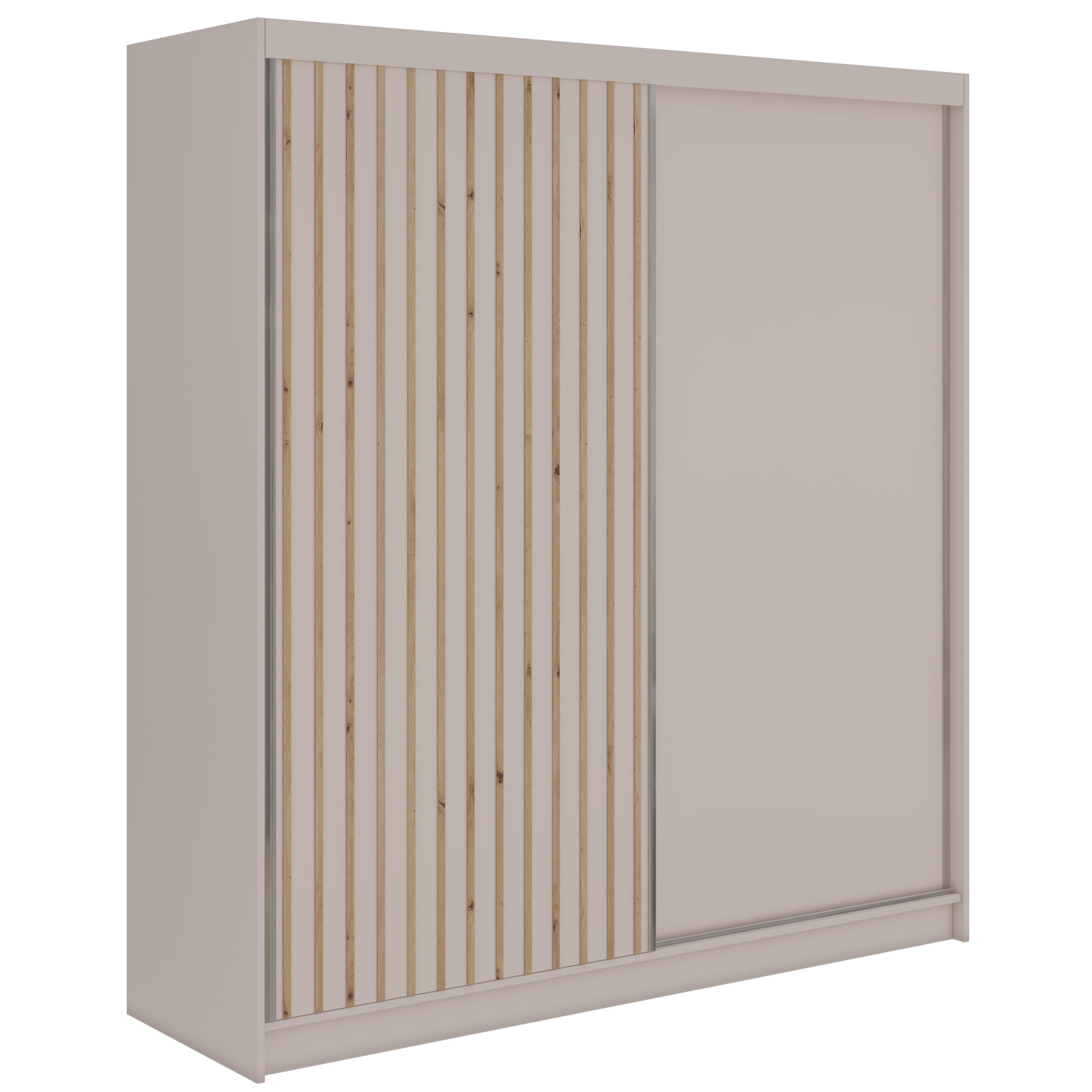SCHWEBETÜRENSCHRANK mit Lamellen LUMOS - 200 - Kaschmir und Eiche Artisan - Kaschmir/Alufarben, Holzwerkstoff/Metall (200/216/61cm) - MKS