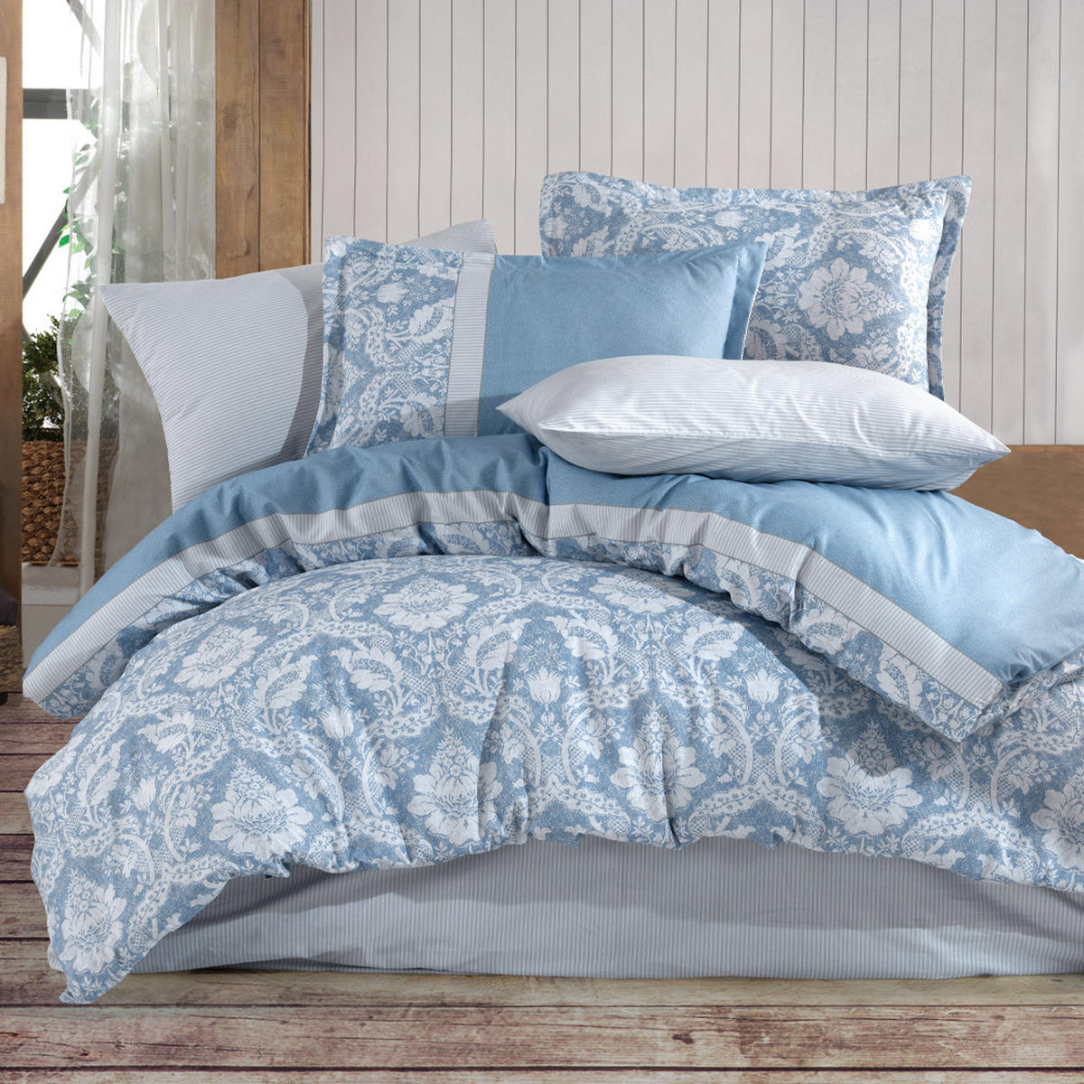 BETTWÄSCHE 4-teilig 200/220 cm LUNA - Blau, Textil (200/220cm) - ROLFNERS