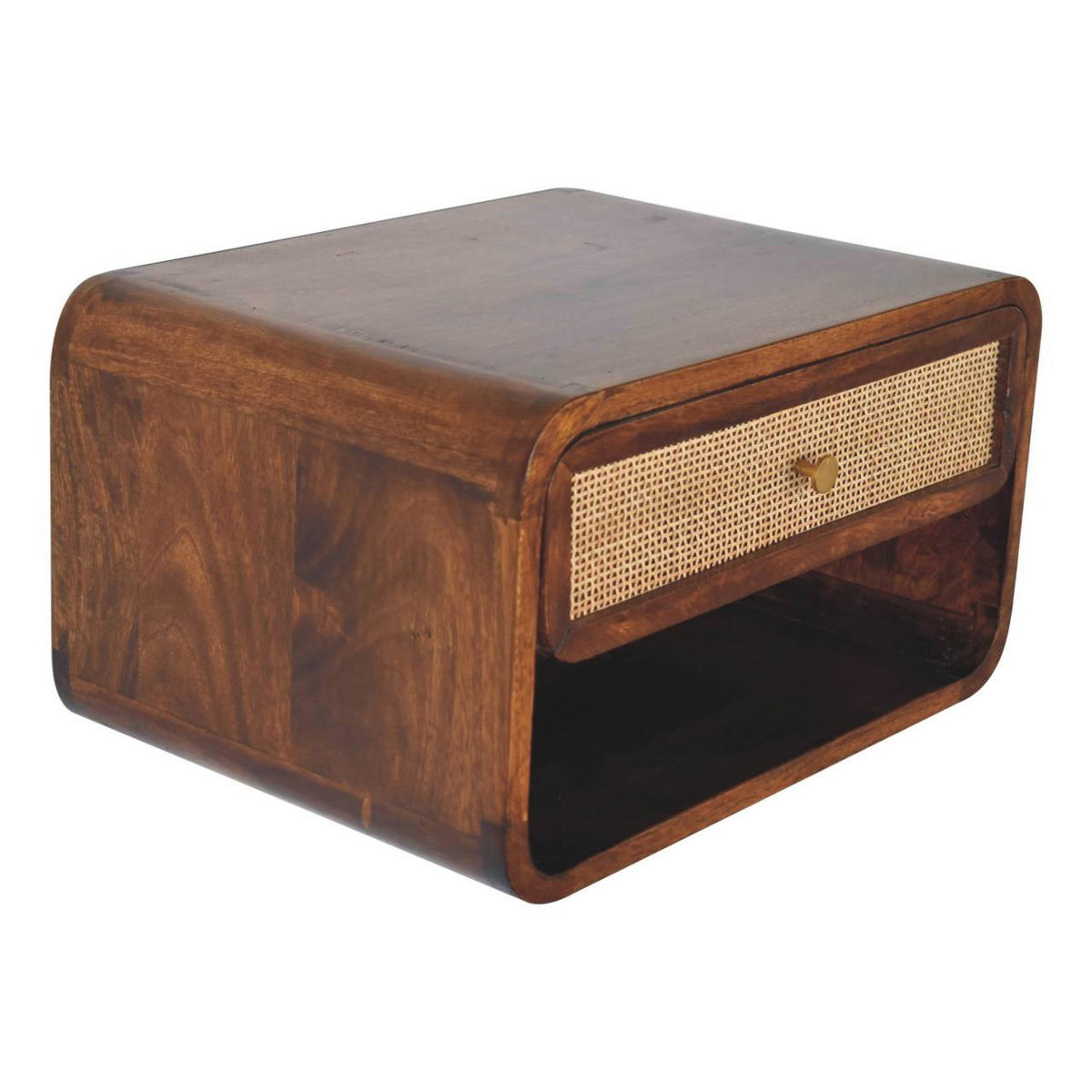 NACHTTISCH wandmontiert, offen geflochten - Messingfarben/Braun, Holz/Metall (45/25/32cm) - Artisan Furniture