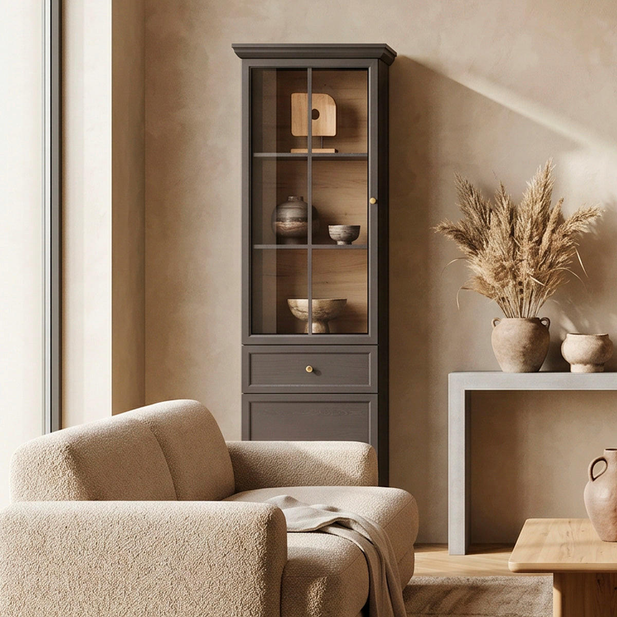 VITRINE Toja Anthrazitfarbenes Holz - Braun, Holzwerkstoff (63.3/200/40.7cm) - Petits-meubles