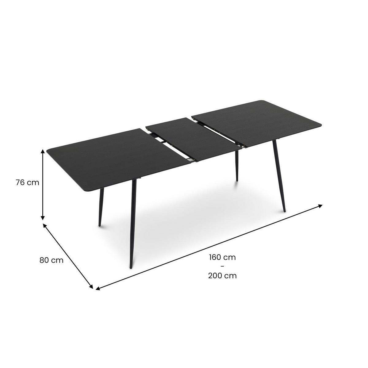 ESSTISCH ORSA schwarz - Schwarz, Holzwerkstoff/Metall (80/160/76cm) - IDIMEX