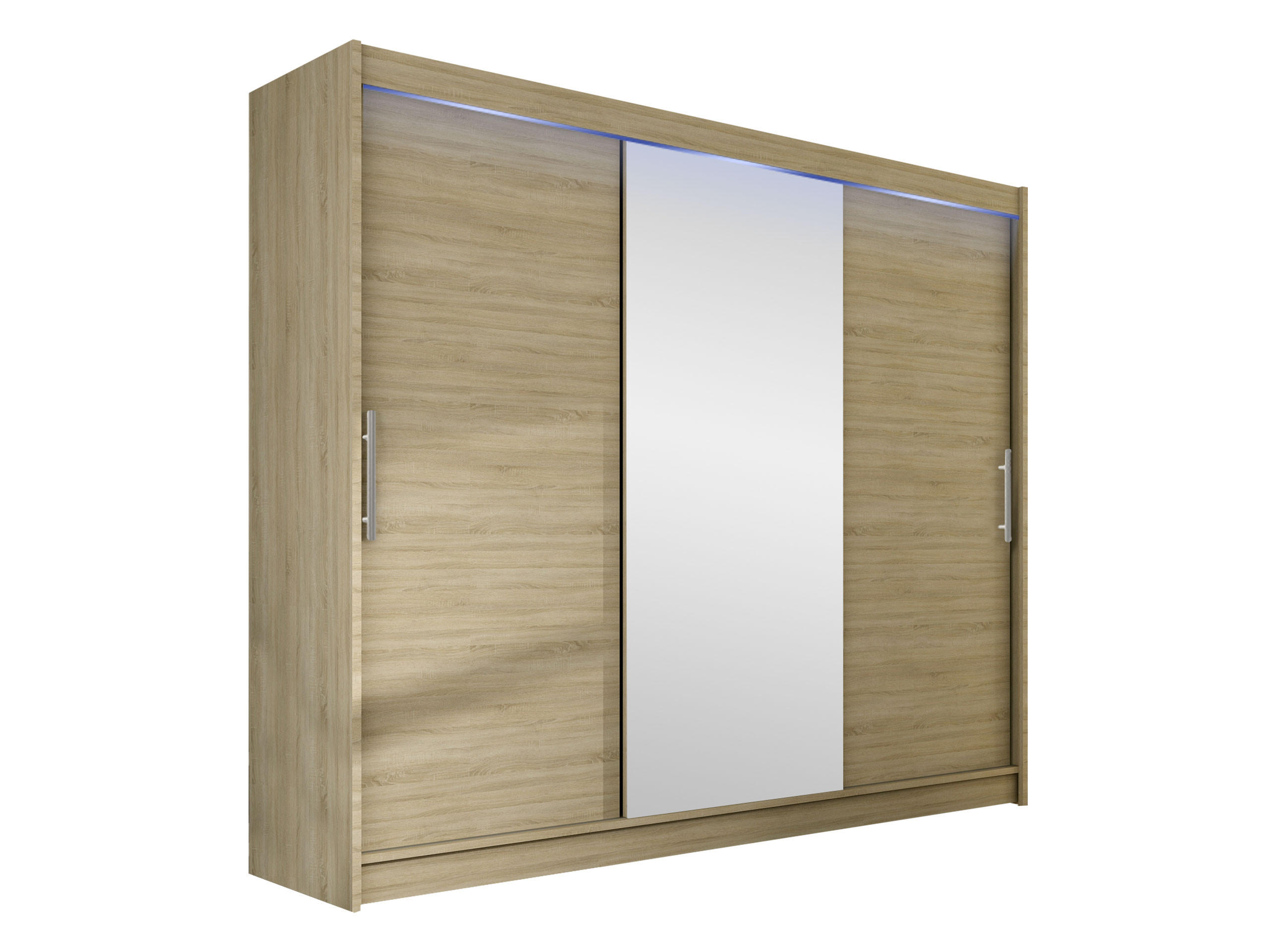 KLEIDERSCHRANK Aston I, mit RGB LED Beleuchtung - Silberfarben/Sonoma Eiche, Holzwerkstoff/Kunststoff (250/215/58cm) - MIRJAN24