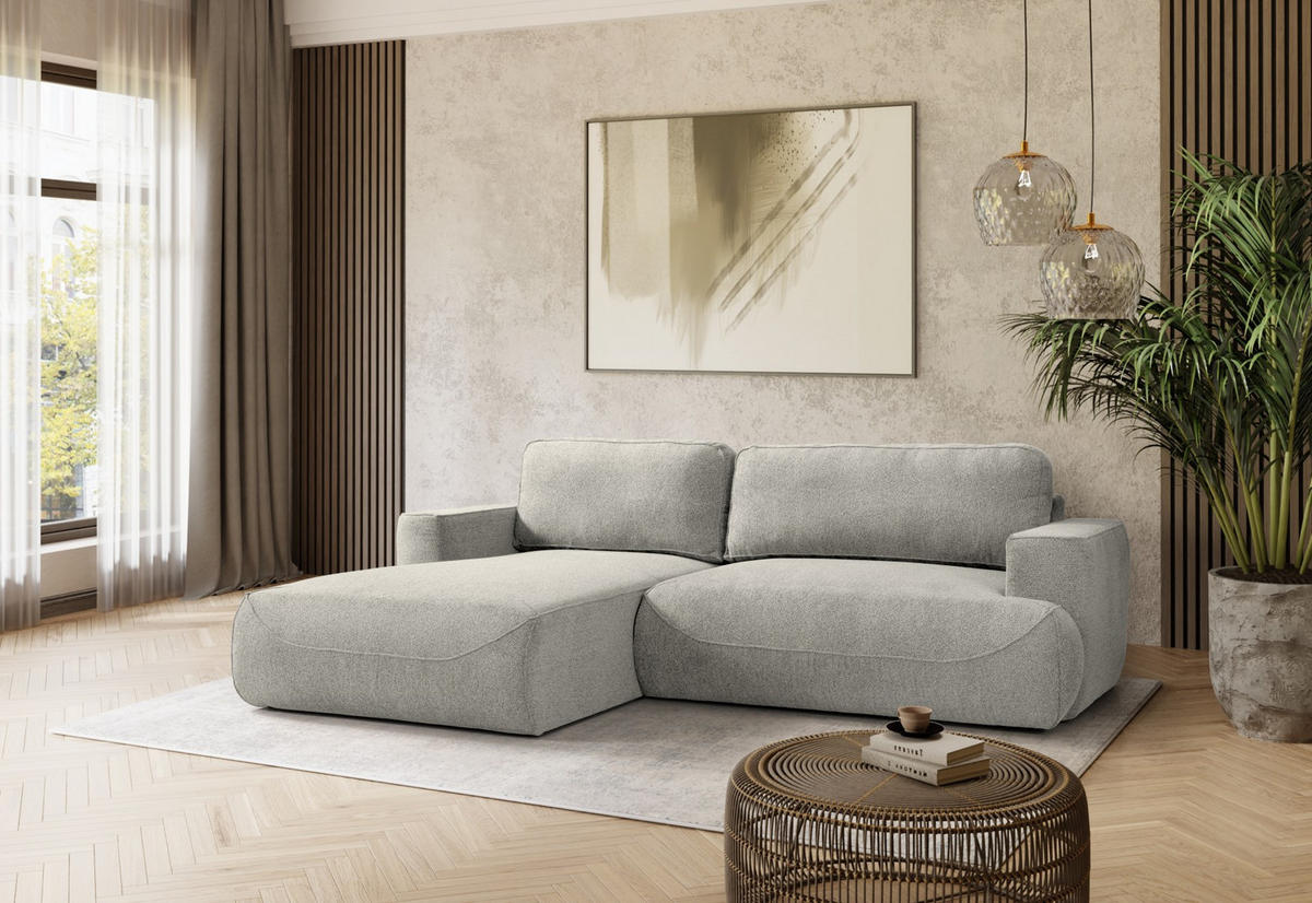 ECKSOFA LUNA mit Bettkasten und Schlaffunktion, Hellgrau - Hellgrau, Textil (195/271cm) - KS Home Concept