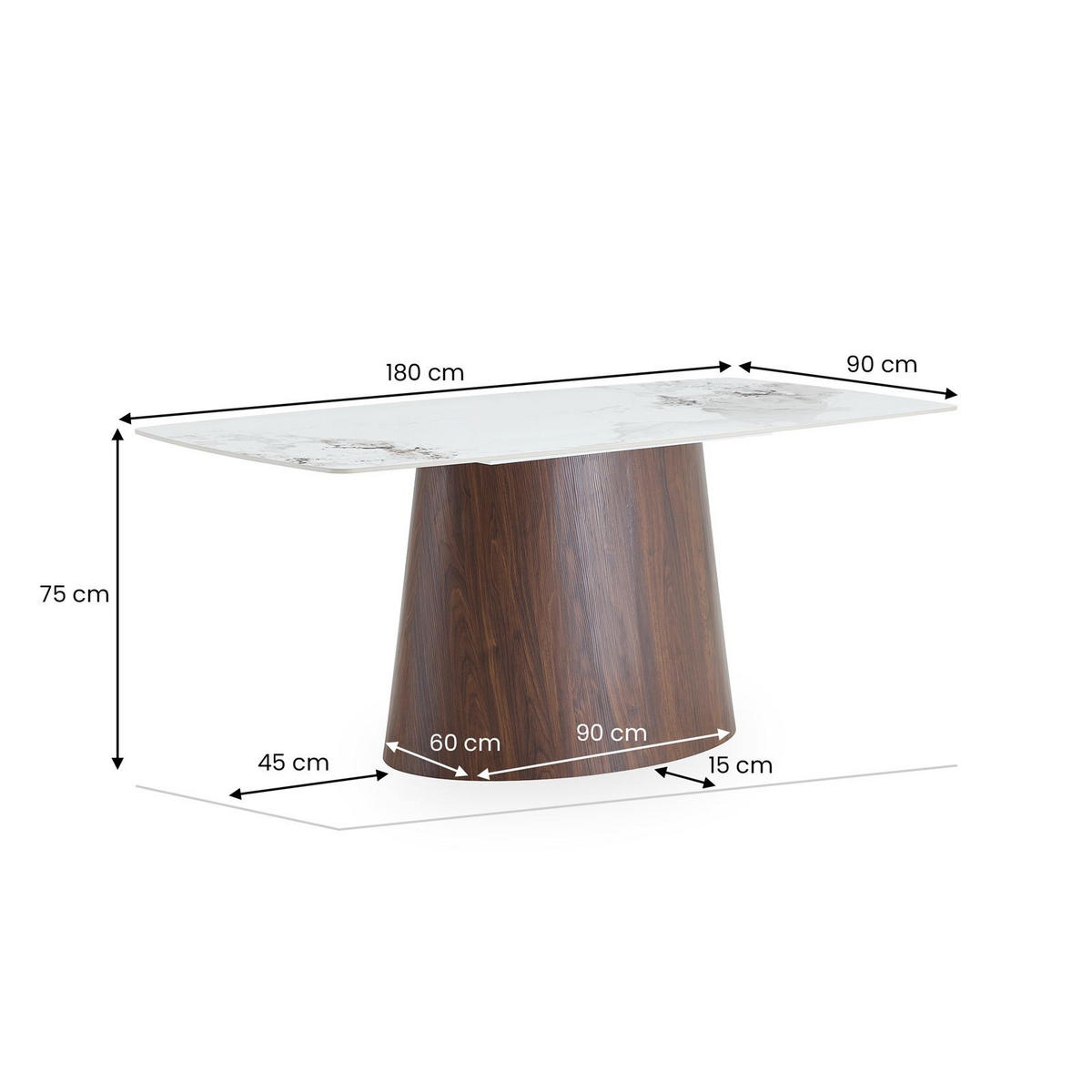 ESSTISCH NAMOS Marmor weiß - Weiß, Holzwerkstoff (90/180/75cm) - IDIMEX