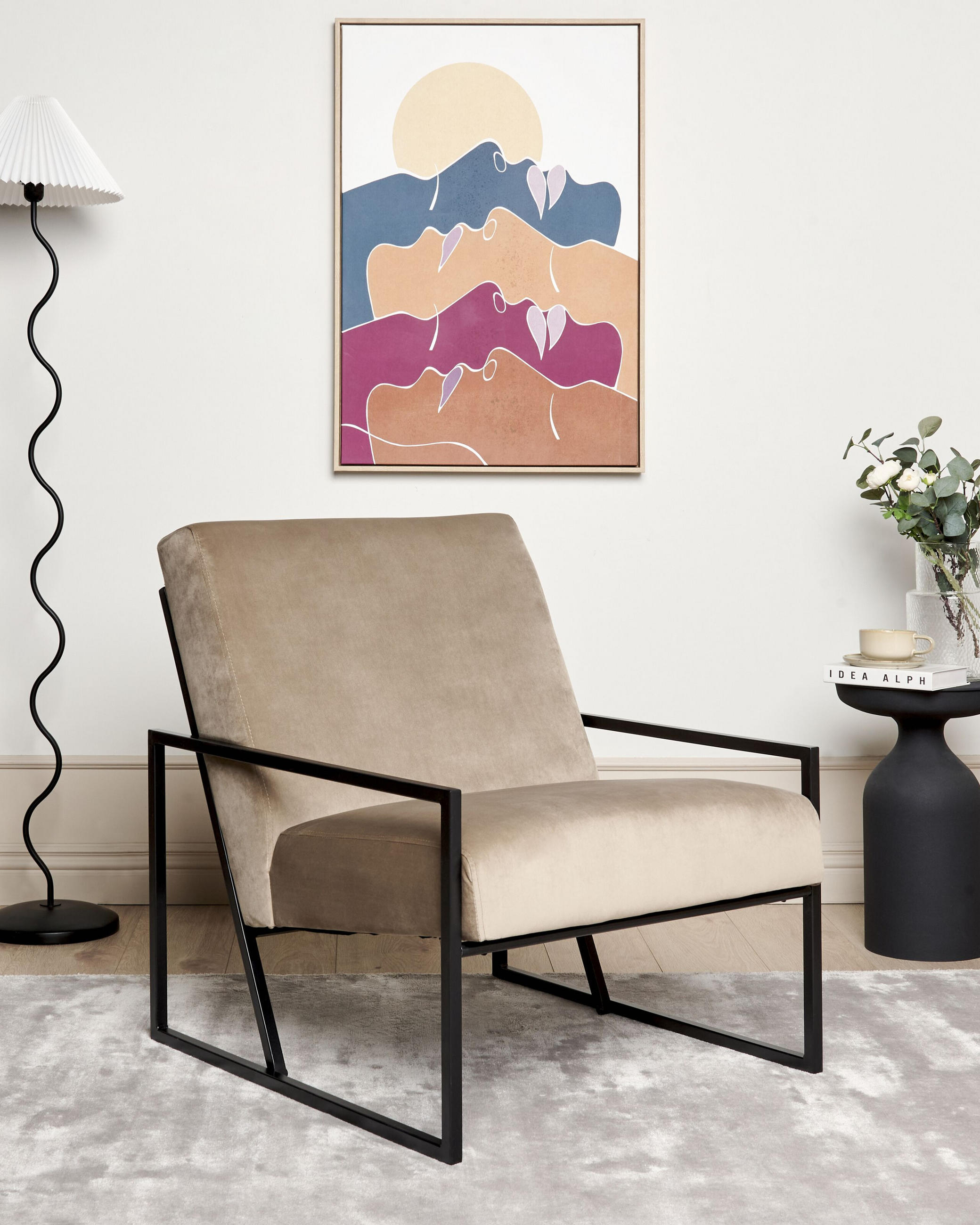 Thumbnail - Beliani Sessel, Schwarz, Taupe, Textil, 1-Sitzer, 69x83x83 cm, Wohnzimmer, Sessel, Polstersessel