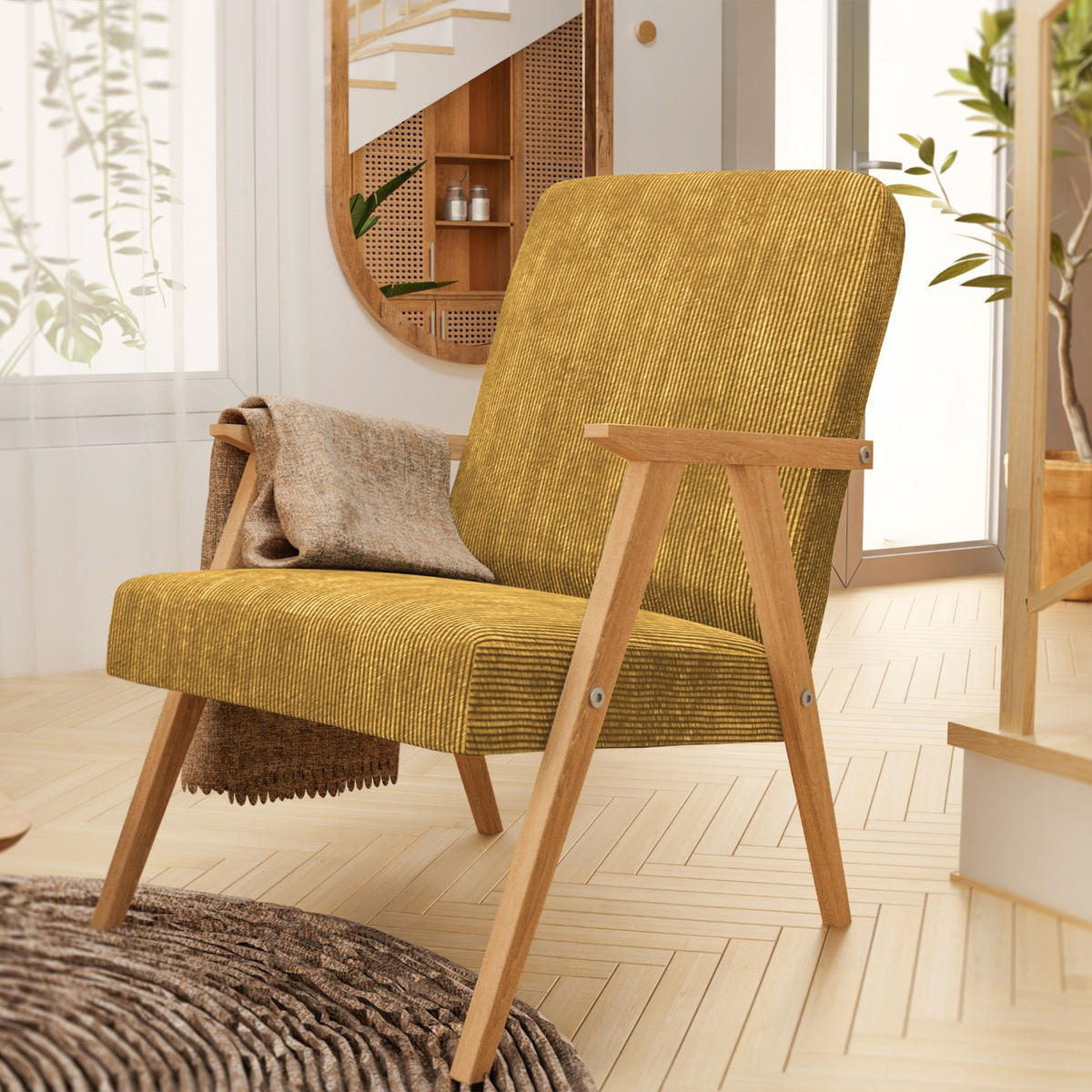 SESSEL Petra 81x63 cm im minimalistischen Stil Scandinavian, Holz, gelb - Gelb, Holz (59/81/63cm) - Margaret Hadas24