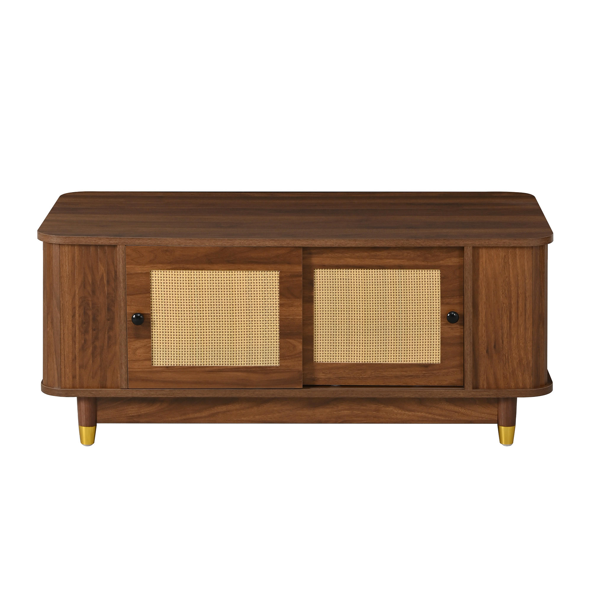 COUCHTISCH Nussbaum 100/50/42 cm mit Rattandetails - Walnussfarben, Holzwerkstoff (50/100/42cm) - PANGIVO