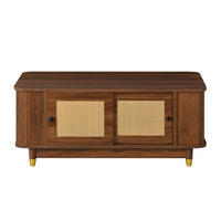 COUCHTISCH Nussbaum 100/50/42 cm mit Rattandetails - Walnussfarben, Holzwerkstoff (50/100/42cm) - PANGIVO