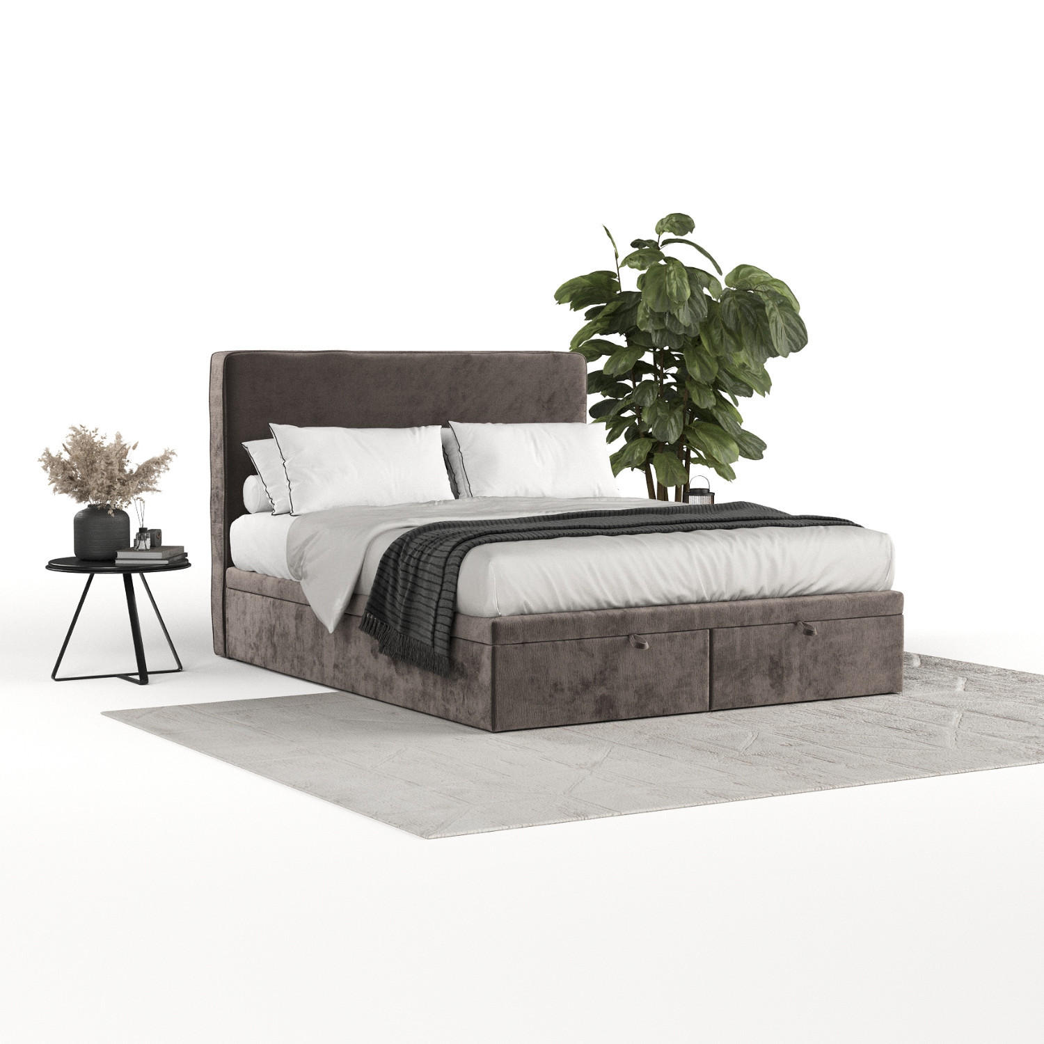 POLSTERBETT Hush mit Stauraum 200/200 cm Braun im Lotta Stoff - Schwarz/Braun, Holz/Holzwerkstoff (200/200cm) - AltaBeds