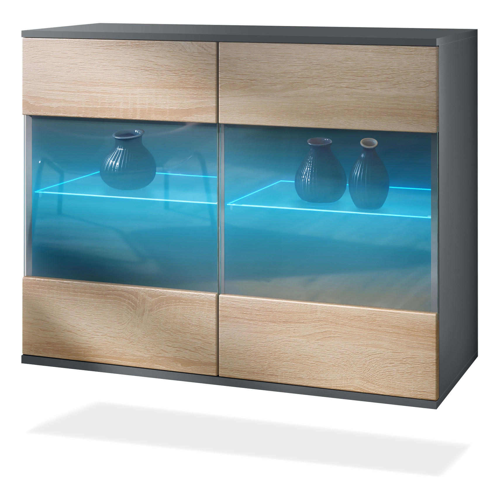 KOMMODE Bari Eiche sägerau - Eiche San Remo, Holzwerkstoff (92.5/73.5/35cm) - Vladon