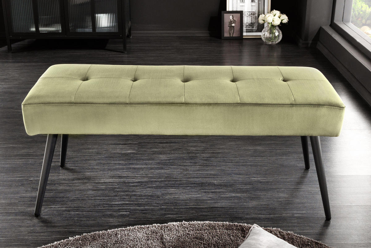 SITZBANK BOUTIQUE Samt Grün 100 cm - Schwarz/Grün, Textil/Metall (100/45/35cm) - riess-ambiente