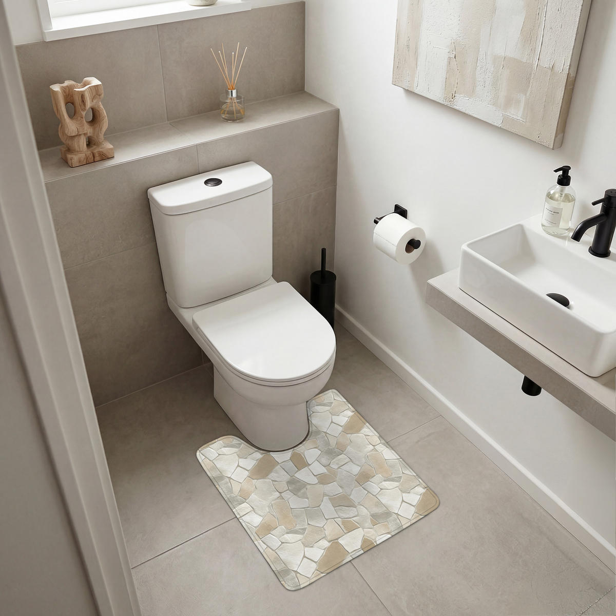 WC-VORLEGER Mosaik - Steine - Beige Toilettenvorleger 55x60 cm - Beige, Kunststoff/Textil (55/1cm) - OnlyWow