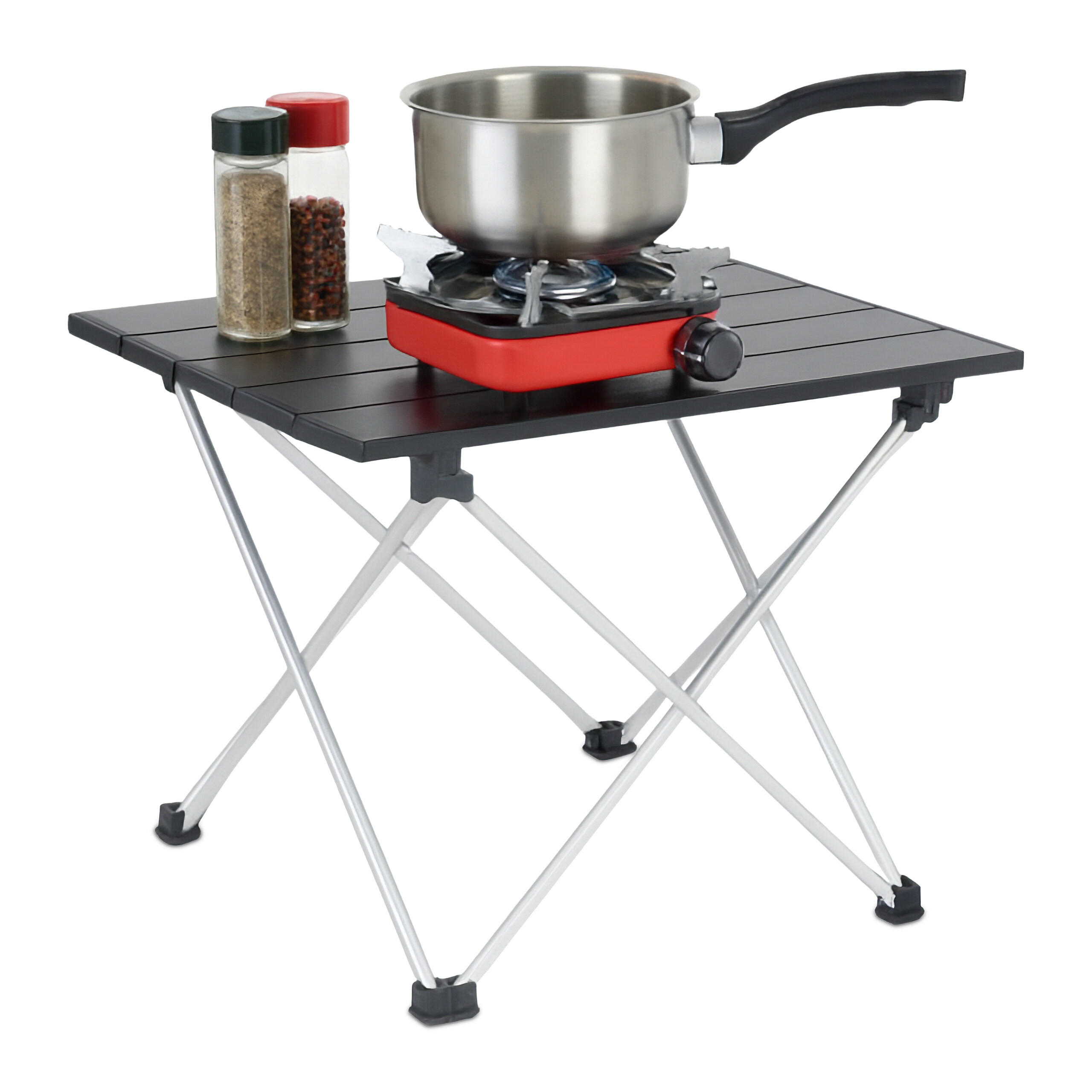 CAMPINGTISCH - Schwarz, Metall (34/39/32cm) - Relaxdays