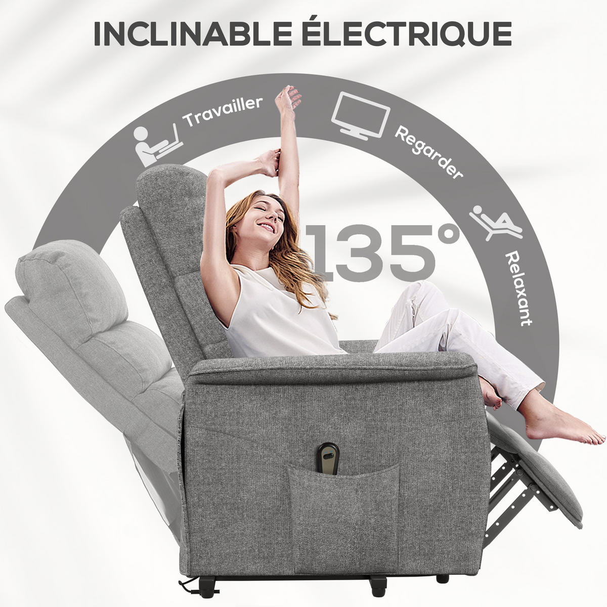 FERNSEHSESSEL DE-15414 elektrisch verstellbar mit Aufstehhilfe Grau - Grau, Textil (90/96/66cm) - ComfortXL
