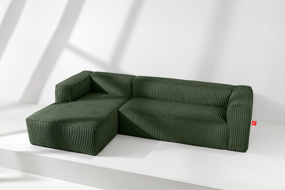 ECKSOFA-LINKS FEROX Modern, Cord-Stoff, dunkelgrün - Dunkelgrün, Textil (305/175cm) - KONSIMO®