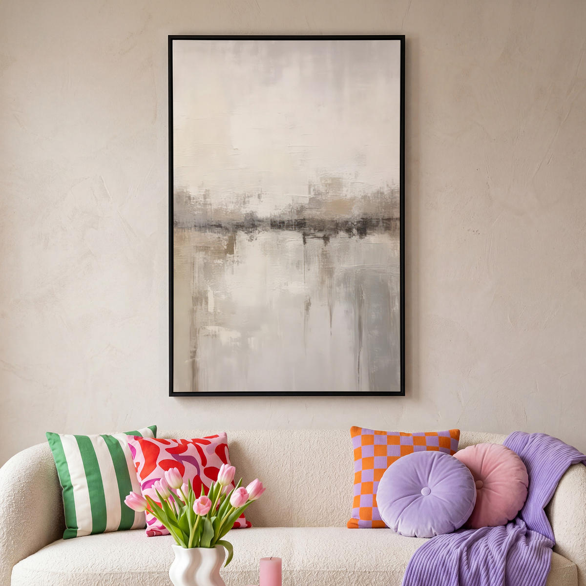 LEINWAND Bilder mit Rahmen - Moderne Kunst - Abstrakt - Beige - 80x120 - Beige, Textil (80/120cm) - MuchoWow