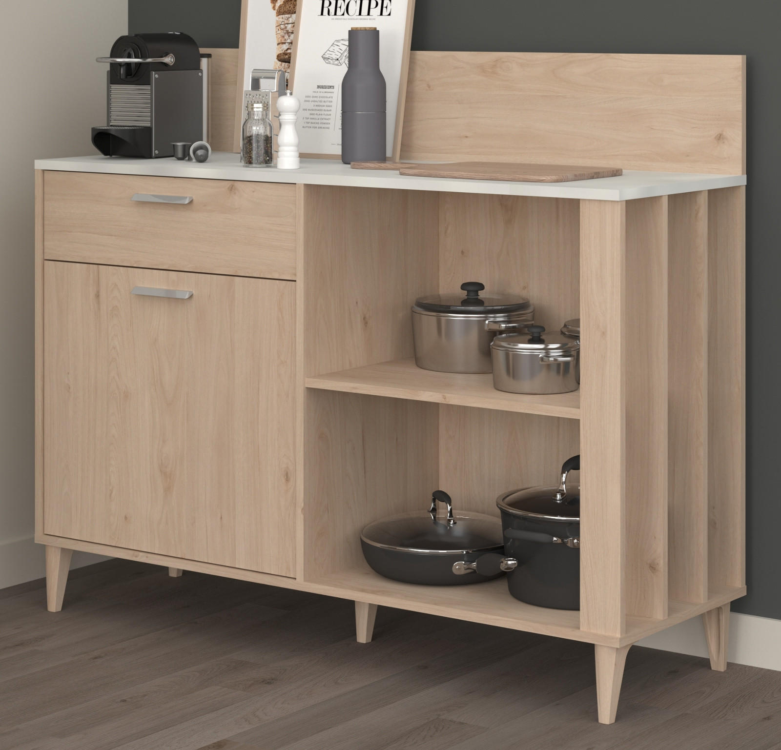 ANRICHTE Eiche, grau Küchenschrank und Buffet 120 cm - Eichefarben/Grau, Holzwerkstoff (120/100/41cm) - Parisot Meuble