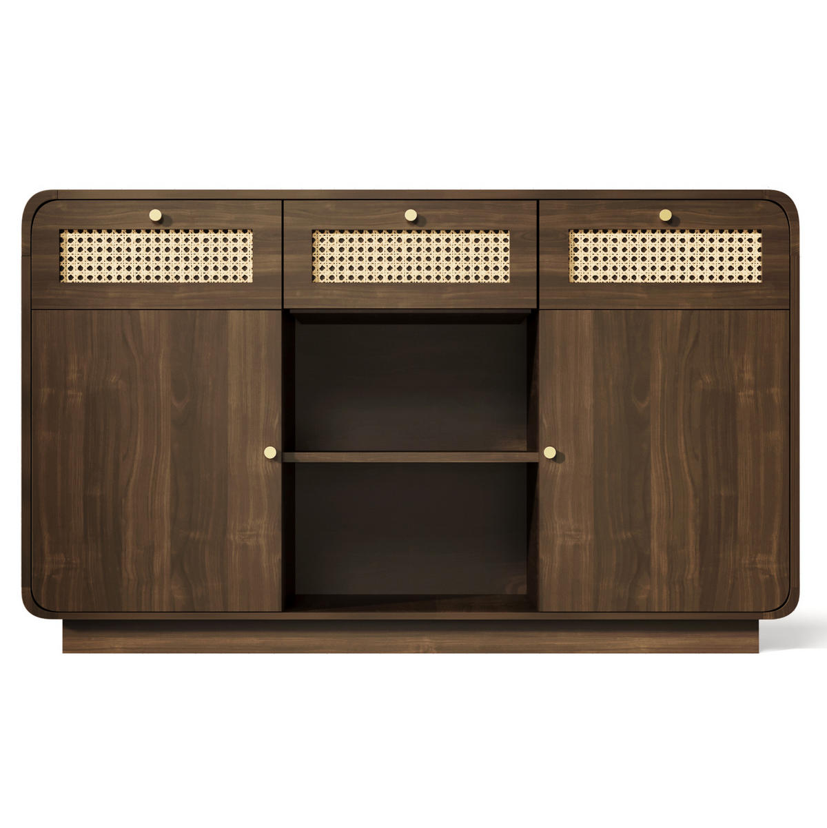 SIDEBOARD 120/40/85 cm in Nussbaum-Optik mit 3 Schubladen & Rattan-Fronten - Walnussfarben, Holzwerkstoff (120/85/40cm) - BEAOK