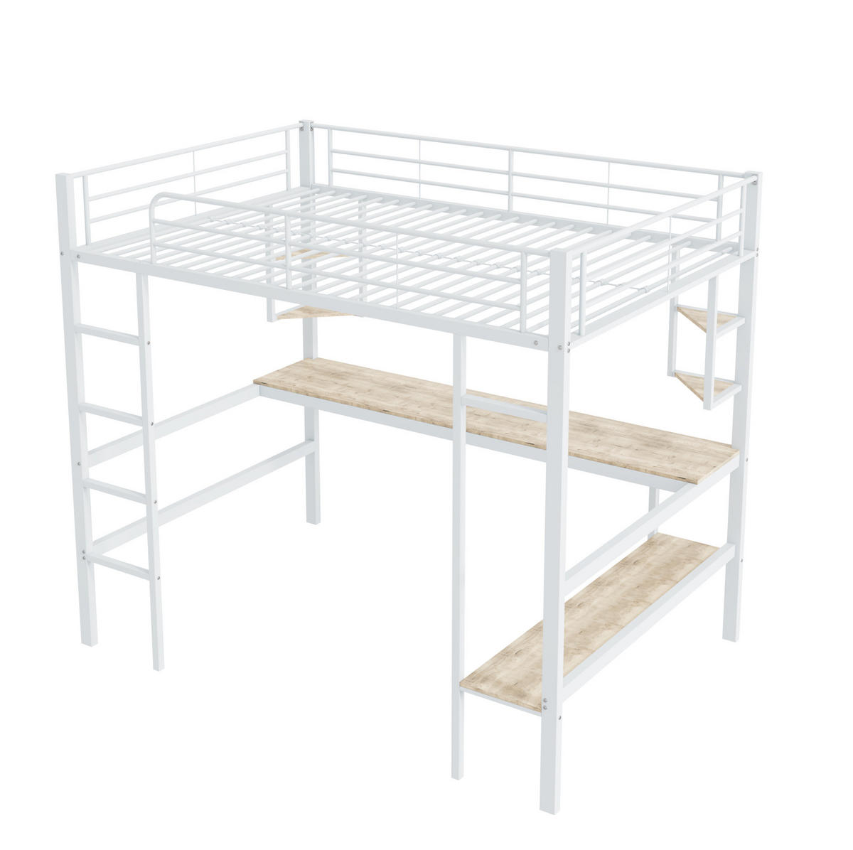 HOCHBETT aus Metall 90x200 cm Weiß mit Schreibtisch und Regalen, platzsparend - Weiß, Metall (140/200cm) - Modfu