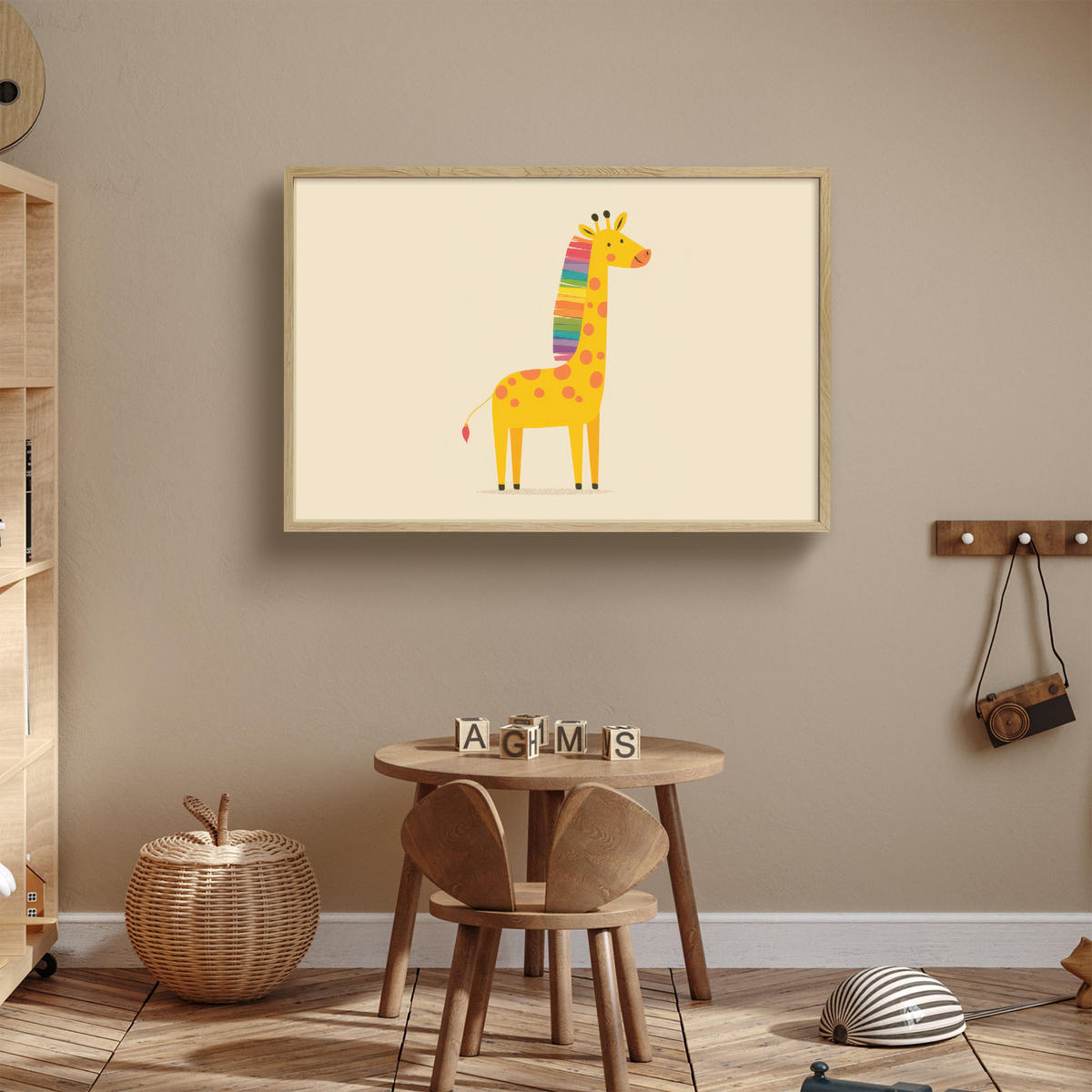 NÁSTĚNNÁ LAMPA S AKUMULÁTOREM Žirafa - Duhová hříva - béžová 100x70 cm - béžová, kompozitní dřevo (100/70/8cm) - OnlyWow