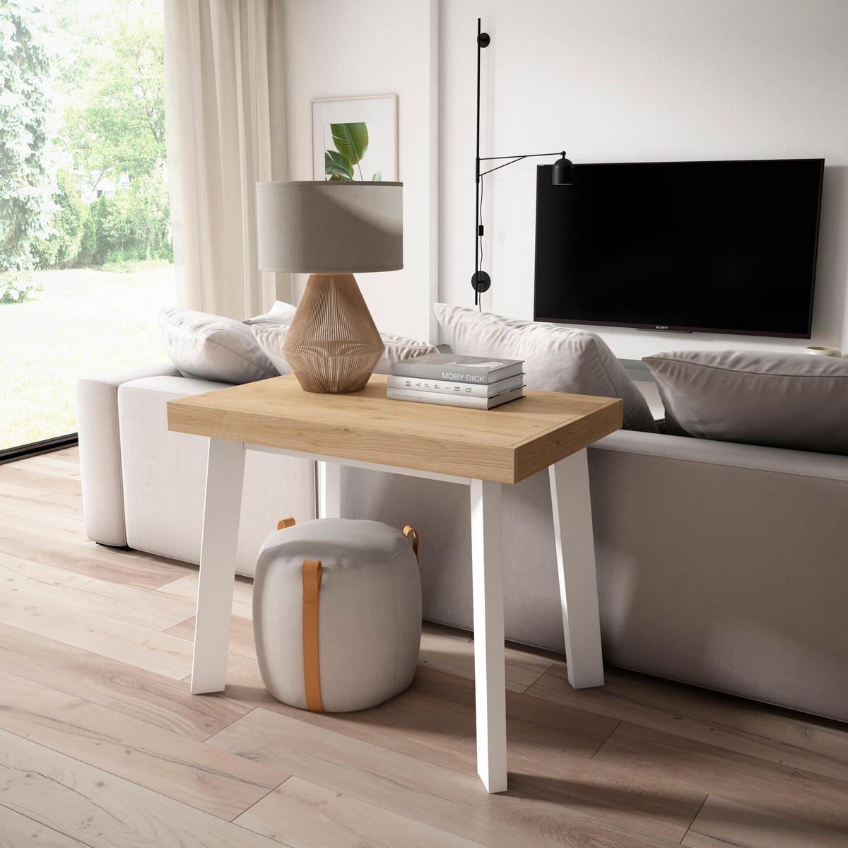 KONSOLENTISCH ausziehbar 58 bis 140cm, für 6 Gäste, eiche weiß, 90/58/73cm - Eichefarben/Weiß, Holzwerkstoff (90/140/73cm) - Skraut Home