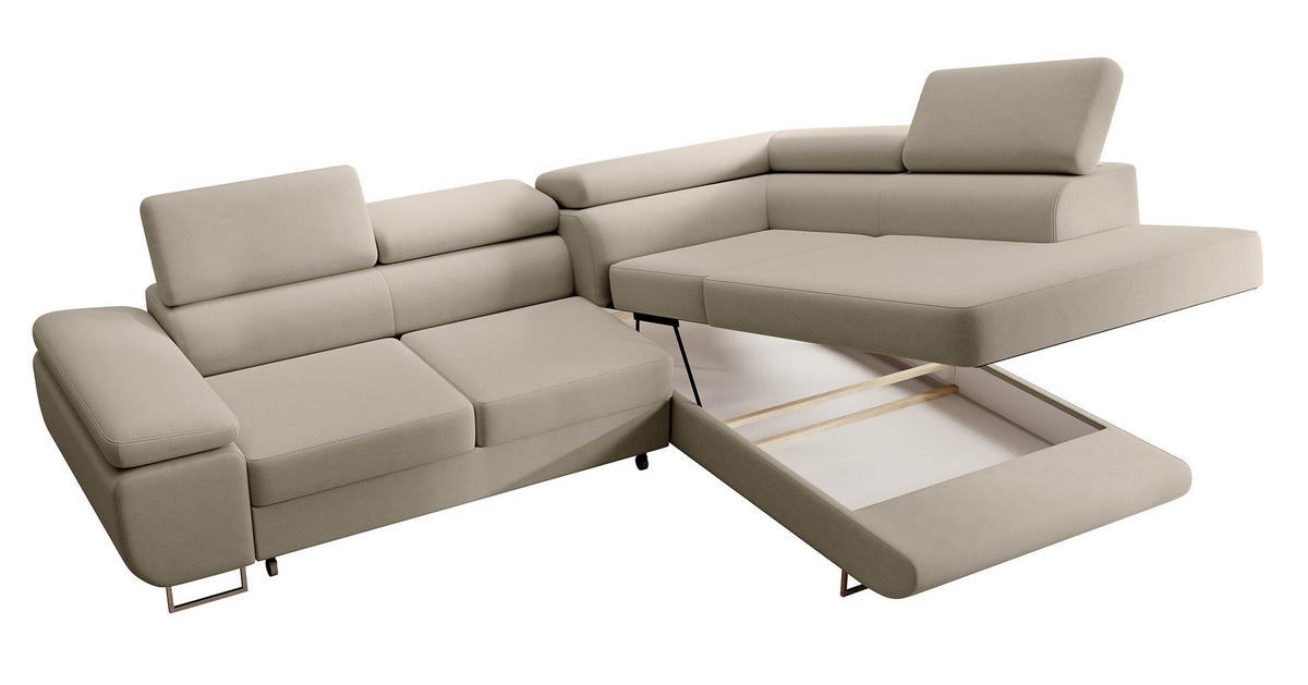 ECKSOFA Stevil Graubeige Velours - Greige/Silberfarben, Textil/Metall (275/203cm) - Selsey
