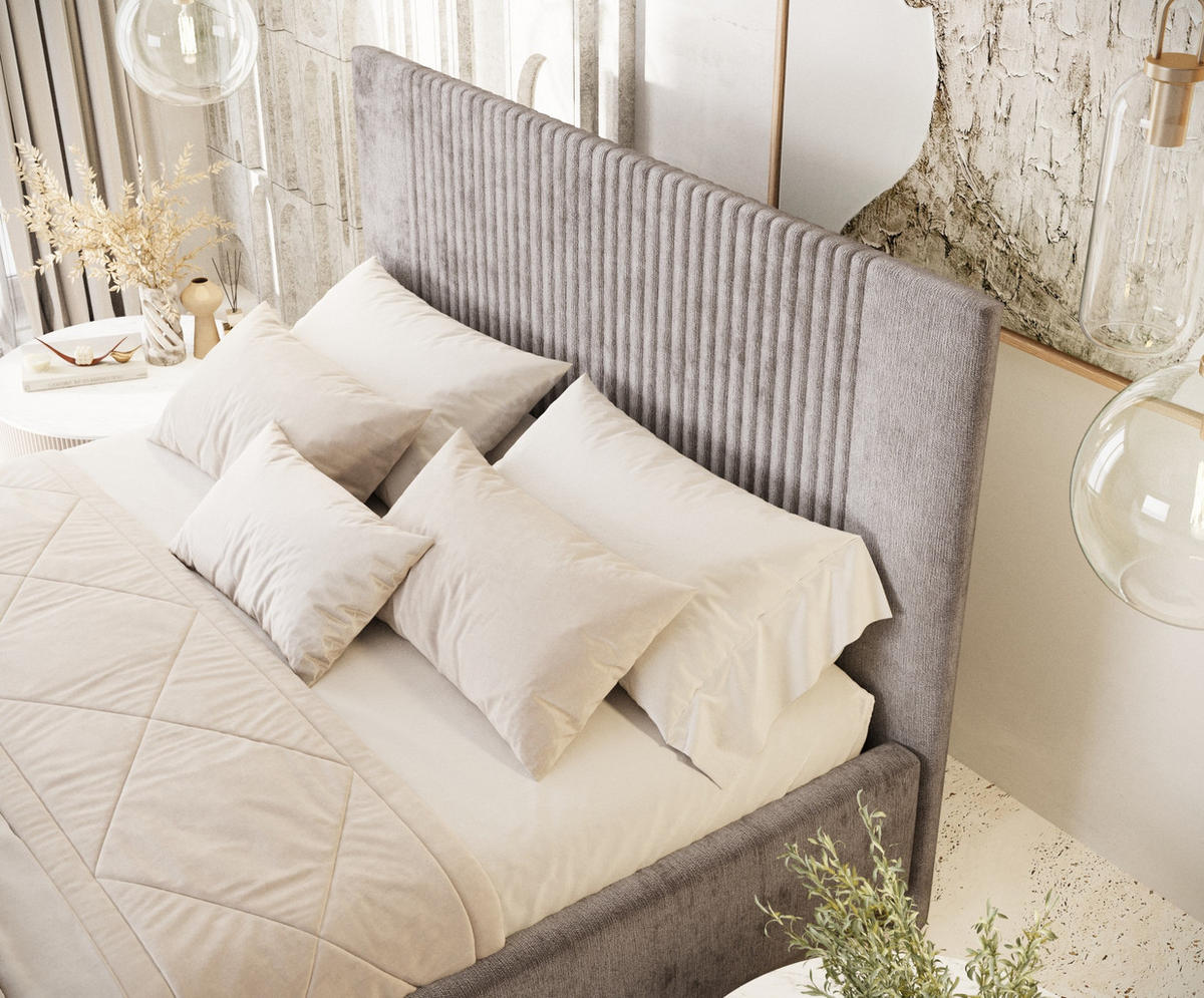 POLSTERBETT Etero Beige 140/200 cm im Chenille-Stoff - Wengefarben/Beige, Holz/Holzwerkstoff (140/200cm) - Maison de Reve